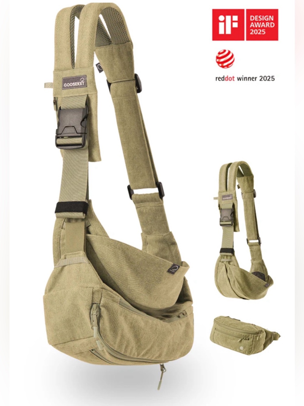 Gooseket Toddler Carrier Sling + Bag Khaki EUC